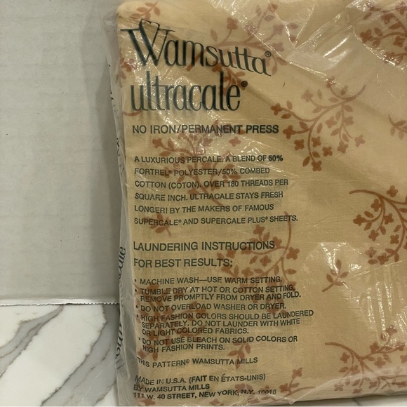 New VTG Wamsutta Caramel Brown Twin Flat Fortel Cotton Blend Flower Leaf Pattern - Picture 5 of 8